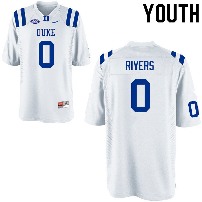 Youth #0 Chandler Rivers Duke Blue Devils College Football Jerseys Sale-White - Click Image to Close